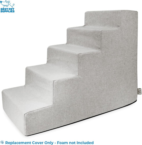 Best Pet Supplies Foam Pet Steps Cover for Small Dogs and Cats, Portable Ramp Stairs for Couch, Sofa, and High Bed Climbing (Cover Only) - Sand, 5...