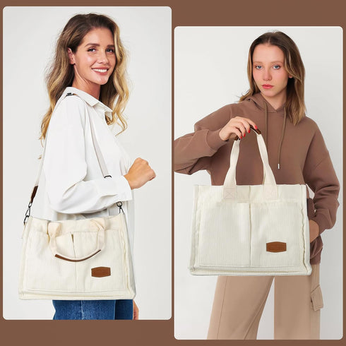 HOMIEE Tote Bag for Women Corduroy Handbags Casual Hobo Messenger Bag Retro Classic Shoulder Bag with Multi-pocket...