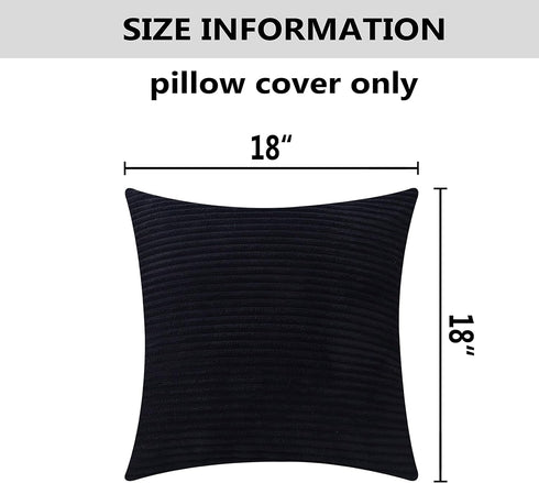 Home Brilliant Striped Corduroy Pillow Covers for Bed Set of 2 Supersoft Velvet Square Fall Decorative Pillow Cases, 18 x 18 inch, Black...