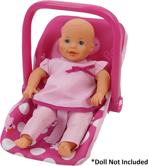 Peppa Pig: Baby Doll Car Seat - Pink & White Dots - Fits Dolls Up to 18" Convertible Into A Feeding Chair, Plastic Shell W/Fabric, Harness Belt, P...