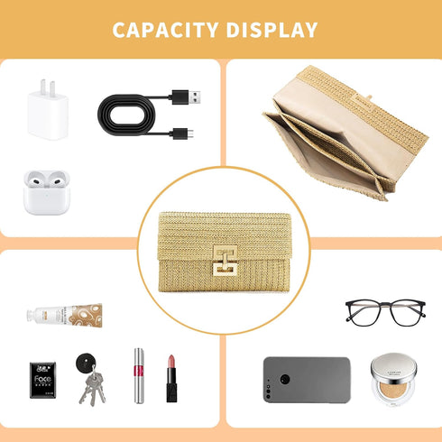 Straw Clutch Purse for Women Designer Evening Handbag Summer Beach Shoulder Crossbody Bag...