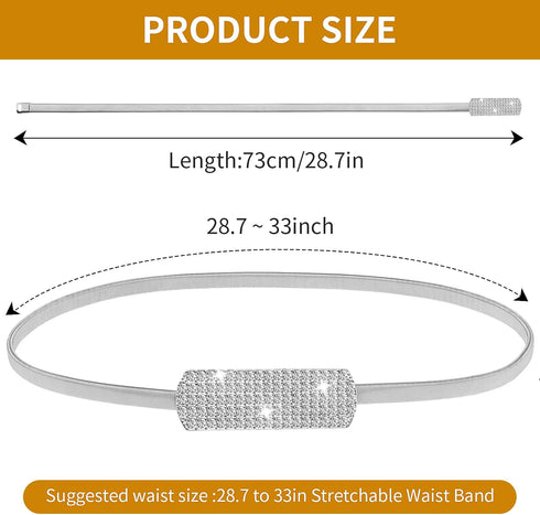 Women Skinny Metal Waist Belt, Metal Chain Stretch Elastic Waistband, Fashion Rhinestone Dress Belts for Bridal Dressy...