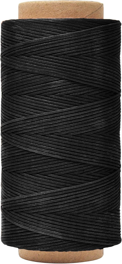 Mandala Crafts Black Flat Waxed Thread for Leather Sewing - 197 Yds 210D 1mm Polyester Leather Thread String Waxed Cord for Leatherwork, Beading, ...