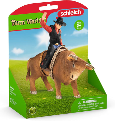 Schleich Farm World Cowboy Bull Riding 4-Piece Cowboy Toy Set for Rodeo Fans & Kids Ages 3+...