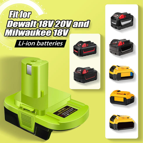 Battery Adapter DM18RL Use for Ryobi 18V Tools,Convert Dewalt 20V & for Milwaukee M18 18V Llithium Battery to for Ryobi 18V P107 P108 Battery Tool...