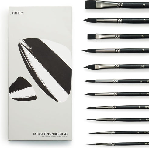 ARTIFY 12 PCS Watercolor Brushes Set, Synthetic Paint Brushes for Watercolor Painting, Acrylic, Gouache & Oil Painting - Detail Paint Brushes, Rou...