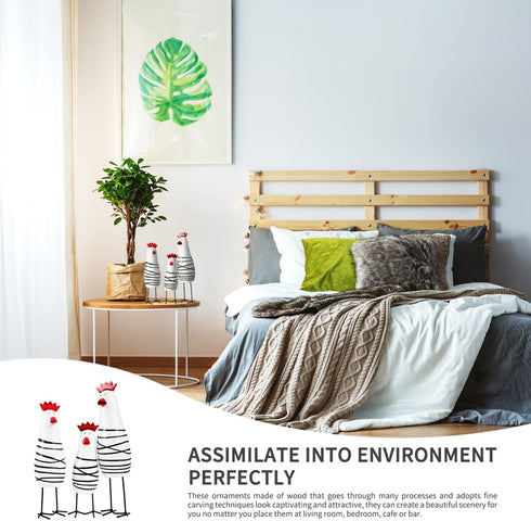 Amosfun 3pcs Wooden Chicken Carving Figurines Home Kitchen Decoration Tabletop Ornament Chook Animal Statue 6-8 Inches...