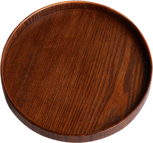Solid Wood Serving Tray, Round Non-Slip Tea Coffee Snack Plate Food Meals Serving Tray with Raised Edges for Home Kitchen Restaurant (9.5inch, Bro...