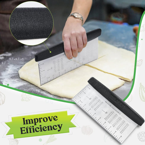 HULISEN Large Bench Scraper for Baking, 10 inch Dough Pastry Scraper with Measuring Scale, Stainless Steel Cake Scraper, Pizza Cutter, Food Choppe...