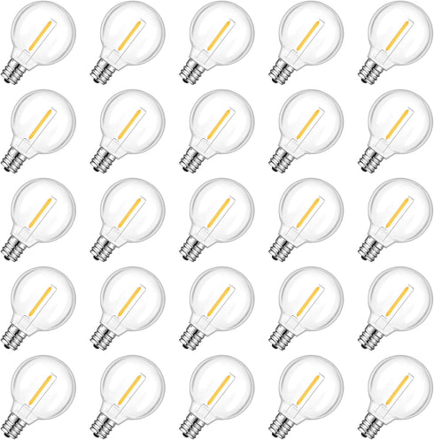 25 Pack G40 LED Replacement Light Bulbs, E12 Screw Base Waterproof Globe Bulbs Light for Indoor Outdoor String Lights, Patio Cafe Decor, Dimmable,...