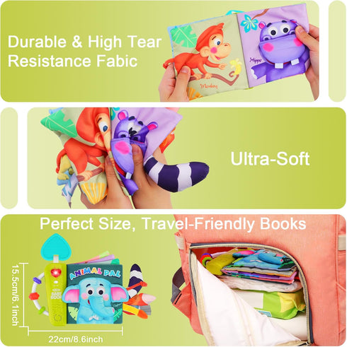 FPVERA Baby Cloth Book Sensory Books for Babies 0+ Months Baby Book for Toddlers Infant Toys Newborn Soft Cloth Touch Feel Tummy Time Book with Mu...