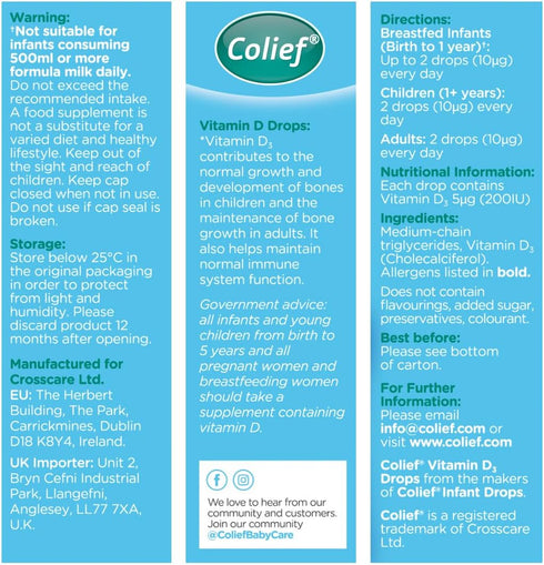 Colief Vitamin D 3 Drops | The Infant's Sunshine Vitamin for Immune Support | Liquid VIT D3 Supplement for Babies from Birth | Suitable for All Th...