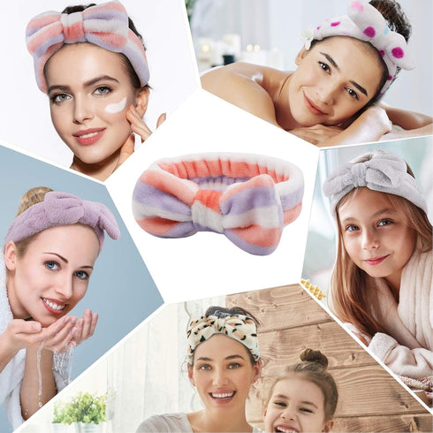 6 Pcs Spa Headband, Makeup Hair Band, Soft Coral Fleece Makeup Headband, Face Wash Headband, Bow Hair Band, Makeup Headband, Skincare Headbands, M...