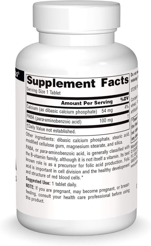 Source Naturals PABA, Para-Amino Benzoic Acid, 100 mg Dietary Supplement - 250 Tablets...