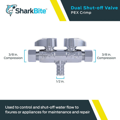 SharkBite Crimp Dual Shut Off Valve, Push to Connect Brass Plumbing Fitting, PEX, PE-RT, UCDS123838...