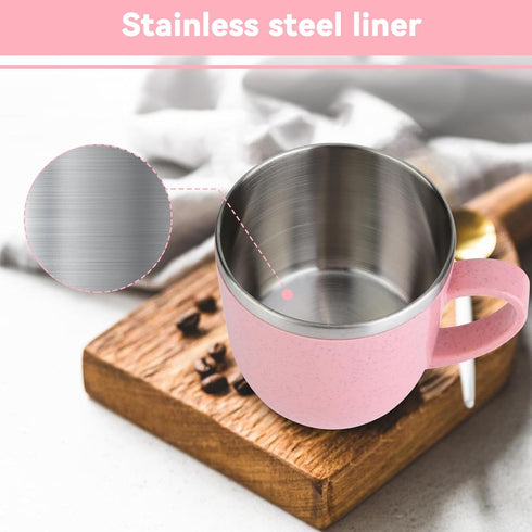 220ml Pink Coffee Cup, Stainless Steel Insulated Pot Coffee Mug with Handle for Water Coffee Juice Milk, Home, School, Outdoor(Pink)...