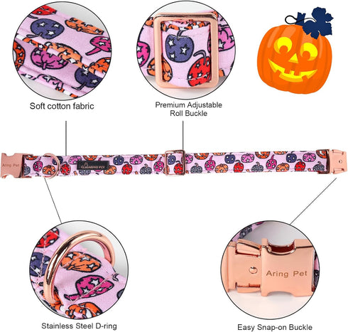 ARING PET Halloween Dog Collar-Cute Pink Pumpkin Dog Collar with Sailor Bowtie, Cotton Halloween Pumpkin Lamp Dog Collars with Metal Buckle...