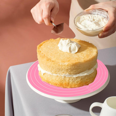 Silicone Baking Mat Cake Mat Round Silicone Baking Mat with Measurements for Cake Turntable Stand Pastry Baking Sheet, Non-Stick and Heat Resistan...
