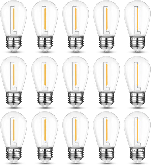 Mlambert LED String Light Bulbs,Shatterproof Outdoor String S14 Replacement Light Bulb,Waterproof 1W LED Edison Bulb Equal to 11W,15 Pack,Not Sola...