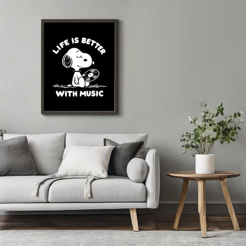 Posterizer 1 pcs-Life Is Better With Music-Snoopy Quotes-Kids Room Art-Gift for Girls, Boys, Teens-Gift for Daughter, Son, Kids-decor for Boys, Te...