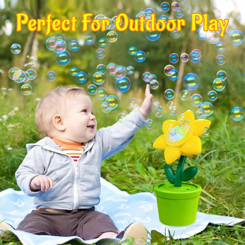 MEMOVAN Sunflower Bubble Machine Flower Bubble Maker Flower Pot Bubbles Machine Automatic Bubble Maker Toy with Musical & Lights for Kids Birthday...