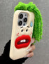 Funny Phone Case for iPhone 15, Cute 3D Sweating Emoticon Green Braids Hair Ugly Phone Case Protective Soft Silicone iPhone Case for Women Girls...