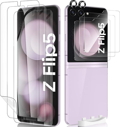 Fotbor [3+3+2 Pack for Samsung Galaxy Z Flip 5 screen Protector, 3 Pack Inner Screen Flexible Film + 3 Pack Back Screen Protector Tempered Glass +...