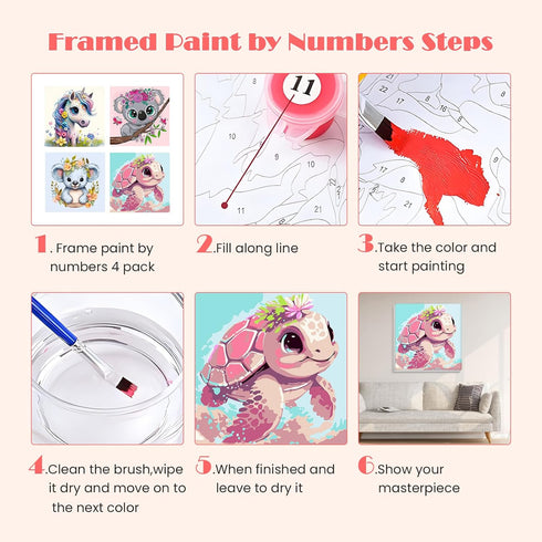 MISCER 4 Pack Animals Paint by Numbers for Kids Adults, Cartoon Paint by Number Kits for Kids, DIY Animals Oil Painting Suitable for Home Decorati...