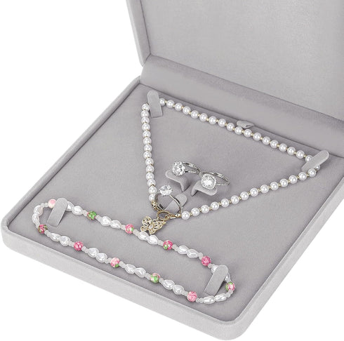 LETURE Velvet Jewelry Set Box, Velvet Gift Box for Bracelet Necklace Earring Ring (Grey)...