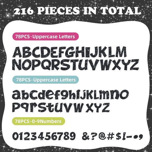 216 Pcs Glitter Bulletin Board Letters, Numbers and Punctuation, Poster Board Letters Alphabet Cut Out Cardboard Letters Accessories for Classroom...