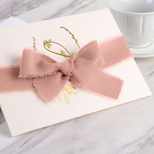 SHUNSTONE Mixed Pink Chiffon Ribbon Fringe Silk Ribbon 1.5" x 7Yd Dusty Rose Mauve Ribbon for Wedding Decoration, Gift Wrap, Invitation, Greeting ...
