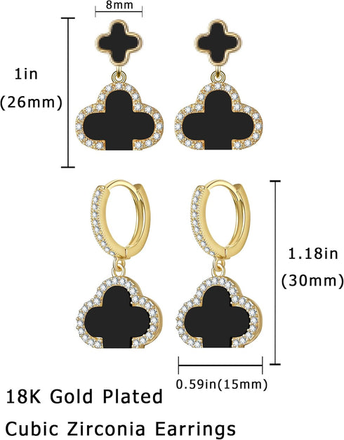 Lucky Clover Earrings Gold Dangle Hoop Earrings Black White Red Clover Earrings-Stud Jewelry Set for Women Trendy...