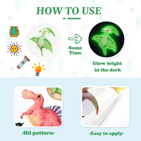 Glow in The Dark Dinosaur Wall Decals, Glowing Stickers for Ceiling, Boys Bedroom Decoration, Large Luminous Removable Dinosaur Wall Decor for Nur...