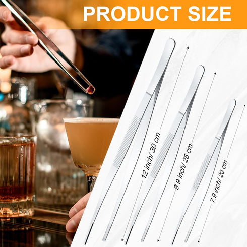 Yaomiao 4 Packs Bar Tweezers 8 Inch Long Garnish Tongs Tweezers Bar Tongs Stainless Steel Korean Bbq Tongs for Bar Bartender Cocktail Cooking Food...