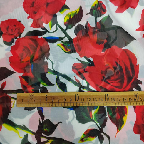 Beautiful Imitate Silk 100% Polyester Chiffon Fabric 1pcs Wide 59 Inch x 2Yard Length,Red Rose Flower Digital Printing Fabric Patchwork Sewing Mat...
