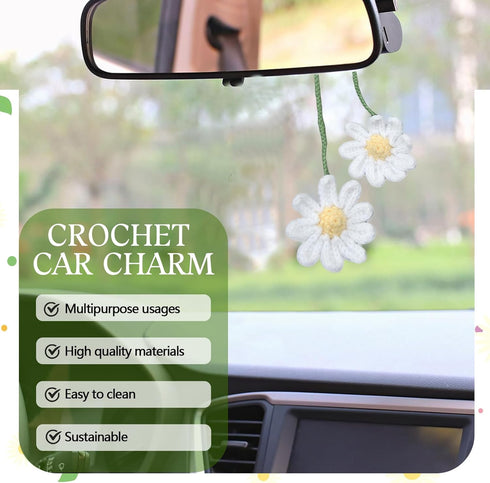 1 Pack Cute Crochet Flower Car Accessories Ladies Knitted Mirror Accessories Daisies Car Decoration Accessories (White)...