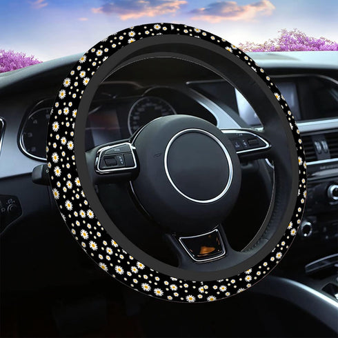 Swono Daisy Floral Car Steering Wheel Cover Cute Daisy Flower Pattern Safe Driving Anti-Slip Steering Wheel Covers Steering Wheel Protection No Sm...