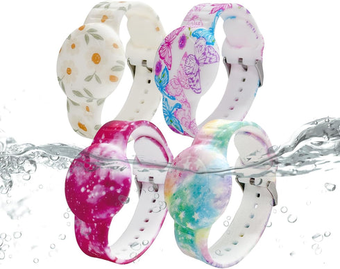 Waterproof AirTag Bracelet for Kids, Soft Silicone Air Tag Hidden Holder Case Compatible with Apple Airtag, Adjustable Anti-Lost Printed Strap GPS...