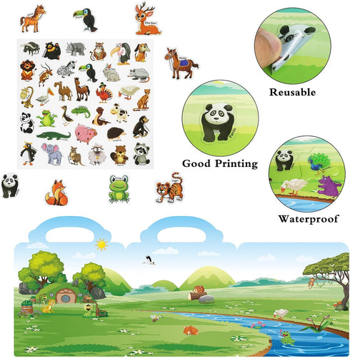 211 PCS Animals Reusable Sticker Books for Kids, 6 Sheets Reusable Stickers for Toddlers, Cute Waterproof Toddler Stickers Age 3+, Window Clings T...