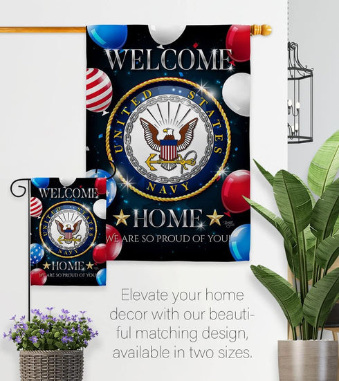 Breeze Decor Welcome Home Navy Garden Flag Armed Forces USN Seabee United State American Military Veteran Retire Official House Decoration Banner ...