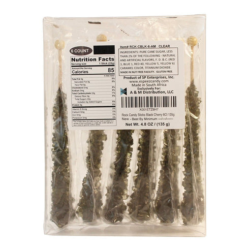 Extra Large Rock Candy Sticks: 6 Black Cherry Lollipop - Individually Wrapped Black Rock Candy Sticks - Espeez Rock Candy Sticks for Candy Buffet,...