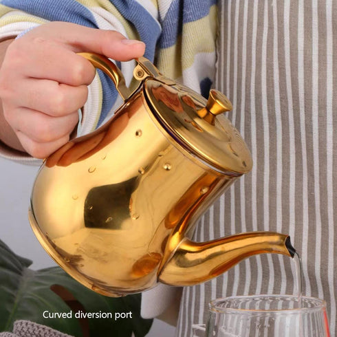 Stainless Steel Tea Pot With Filter Rust Proof Durable Oil Strainer Pot For Hotels Restaurants Homes 850ml Tea Kettle(Gold)...