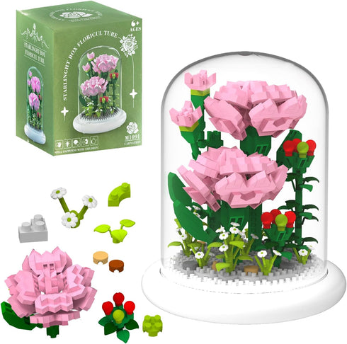 MJDDJA Mini Flower Bouquets Building Blocks,Easter Basket Stuffers,Mini Building Blocks Sets,Forever Carnations Decorated Flower with Dust Cover,M...