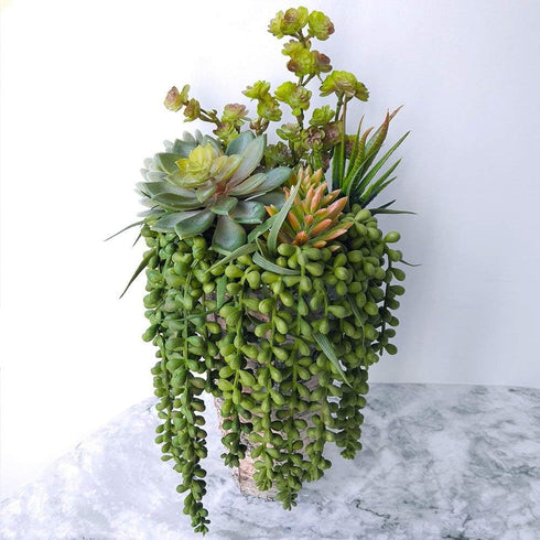 Supla 4 pcs Artificial Hanging Succulents Faux Burro's Tail Picks Trailing String of Pearls Succulent Greenery Sprays 13.4" L for Basket Planter C...