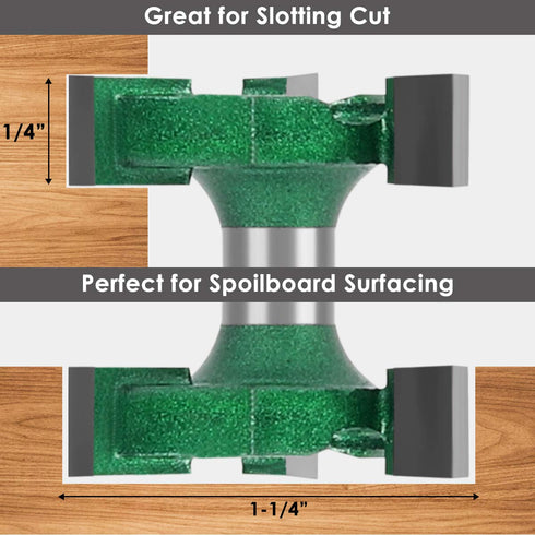 CNC Spoilboard Surfacing Router bit, 1/4'' Shank, 1-1/4'' Cut Dia, 1/4'' Cut Length, 3 Wings, Professional Woodworking Tools by KOWOOD PRO...