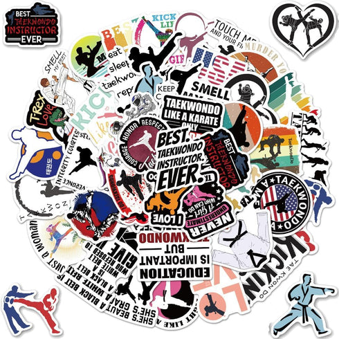 Taekwondo Stickers, 50Pcs Martial Arts Taekwondo Black Belt Self-Protection Stickers Decals for Laptop Water Bottle Cup Luggage Guitar Skateboard ...