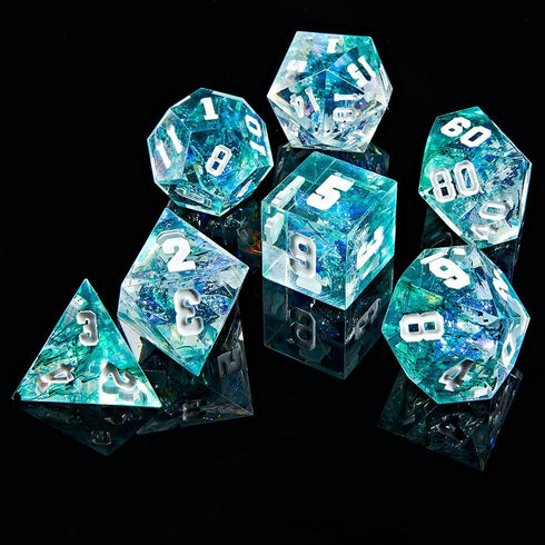 Sarp Edge DND Dice Set Handmade 7 Pieces Dice for Dungeons and Dragons TRPG Games Multi-Sided RPG Polyhedral Resin Sharp Edge Dice Roleplaying Gam...