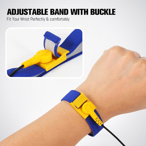Anti Static Wrist Strap, 7.5" ESD Wristband Adjustable Grounding Bracelet, 10‘ Extendable Long Coil Cable with Alligator Clip, Fits Wrist Circumfe...