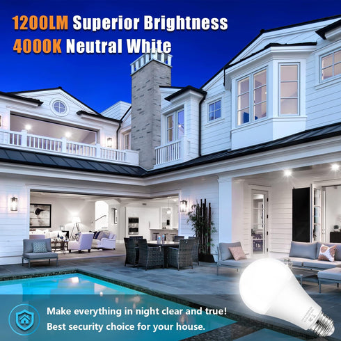 TOBUSA Dusk to Dawn Sensor Light Bulb Outdoor, A19 LED Bulbs Auto On OFF 100 watt Equivalent, E26 Sensor Bulbs Neutral White 4000K, 11W 1200lm Sma...