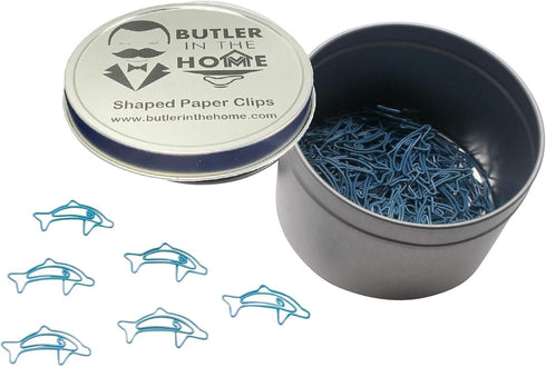 100 Count Dolphin Shaped Paper Clips Great for Paper Clip Collectors or Office Gift - Comes in Round Tin with Lid and Gift Box (Teal)...